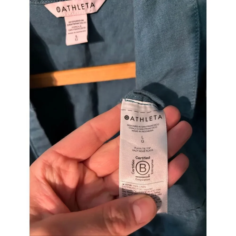 Athleta Playa Blue Linen Top Sz Large